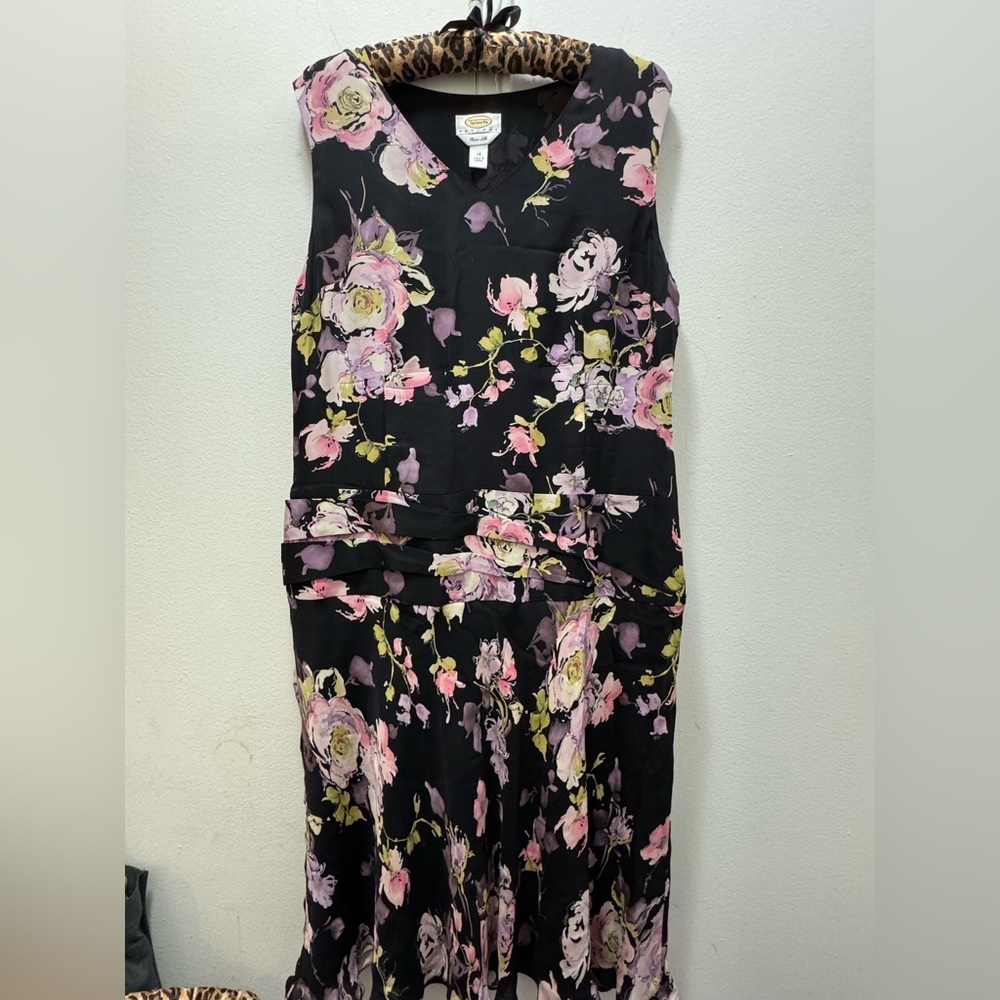 Vintage Y2K Talbots Drop Waist Pure Silk Floral Fairy Dress 14
